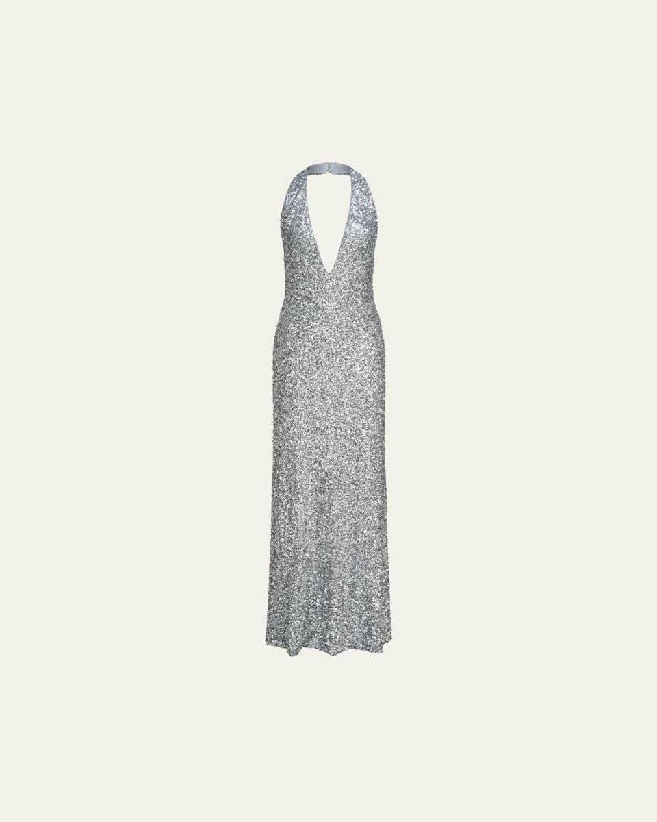 Ena Sequin Deep V-Neck Column Gown